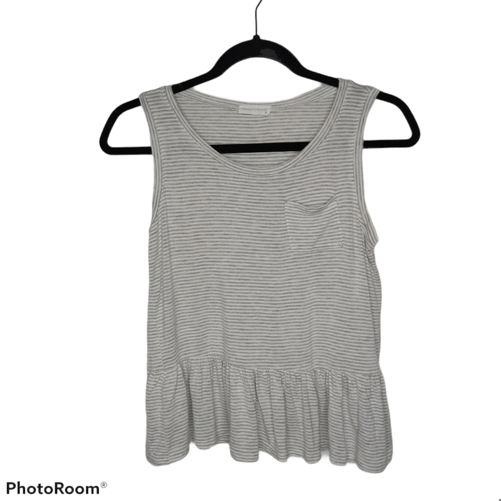 *Full Tilt Gray White Stripe Ruffle Hem Tank Top XL Coastal Coastalcore Cottage